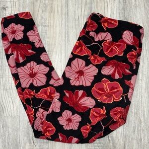 Lularoe Tall & Curvy (TC) Red Pink Black Floral Leggings.